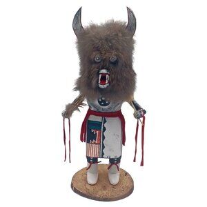 Wolf Fur Kachina Doll Signed H.L. Helen Long?  Navajo Warrior 11.5” Tall Vintage